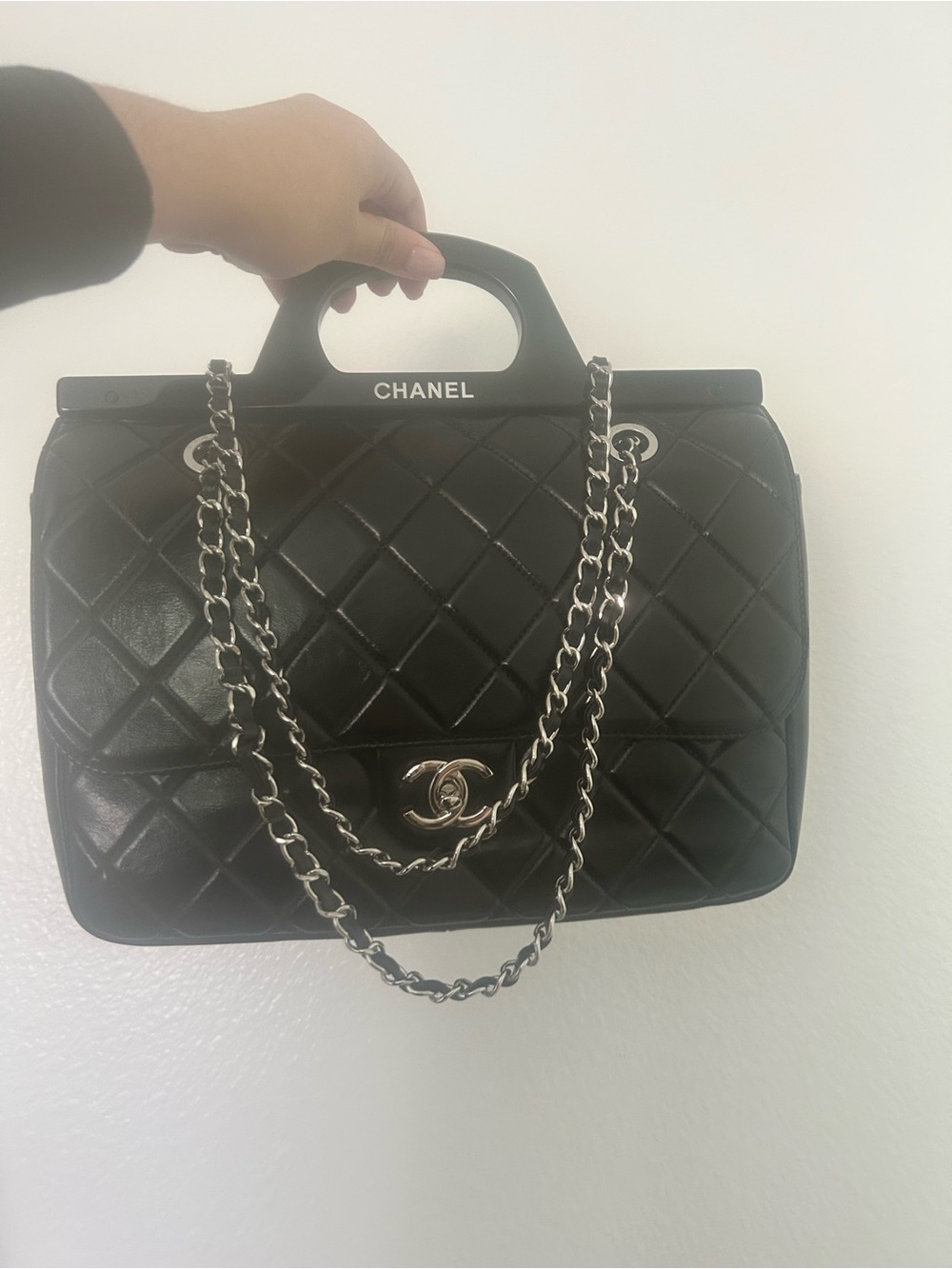 Black Quilted Top-Handle Shoulder Bag